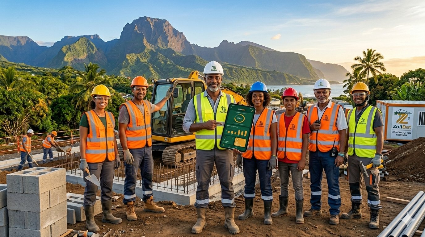 Équipe BTP La Réunion utilisant ZoliBat sur le terrain