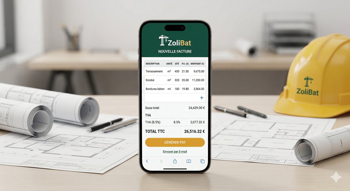 Facturation TVA DOM-TOM 8,5% — devis et factures ZoliBat