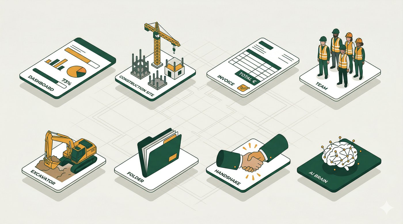 Les 8 modules ZoliBat — vue isométrique