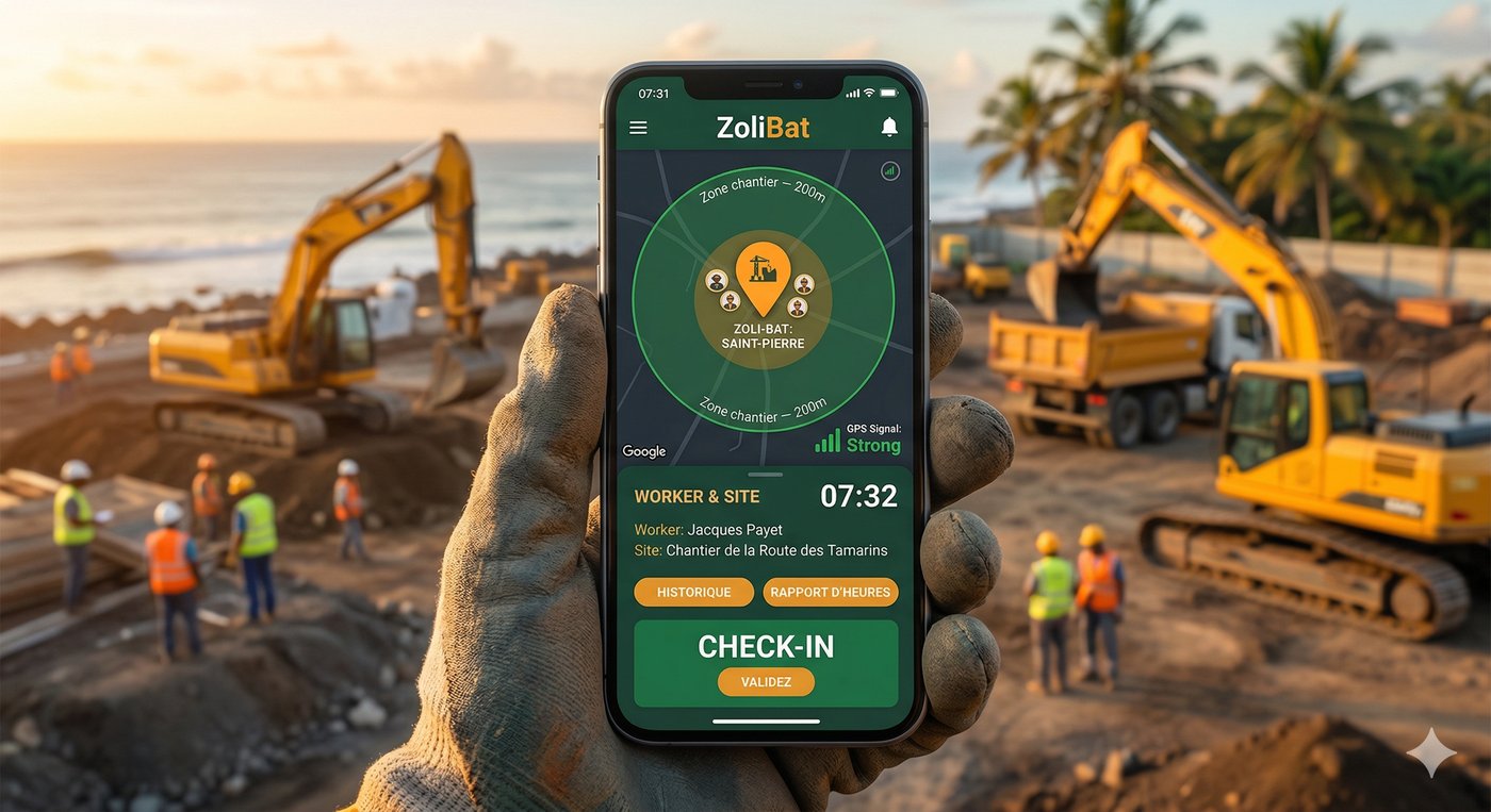 Pointage GPS géolocalisé — check-in chantier ZoliBat